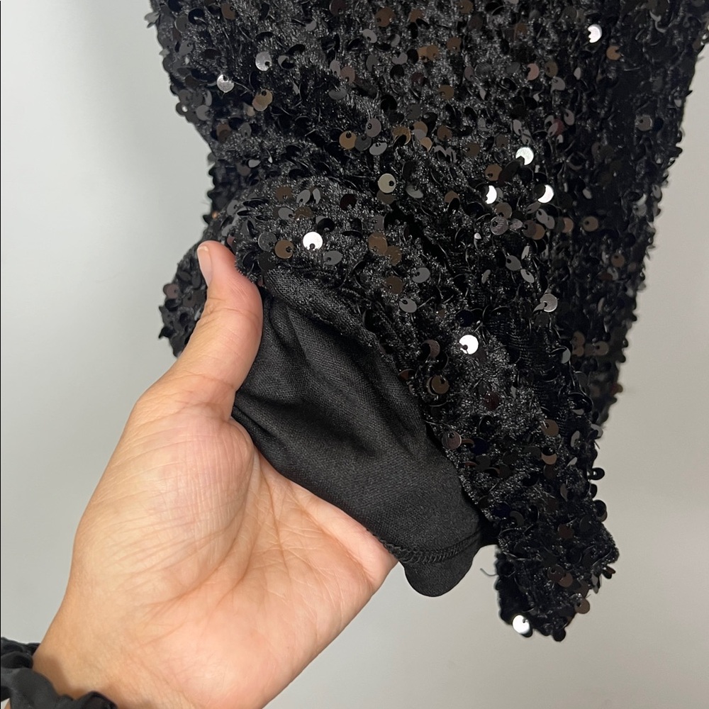 NWT Crystal Sky Women's Elegant Black Sequin Strapless Mini Dress Size Medium - Picture 4 of 10